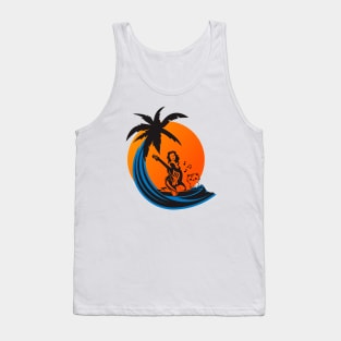 Woman Holding a Musical Instrument with a Cat by the Sunset Tank Top
